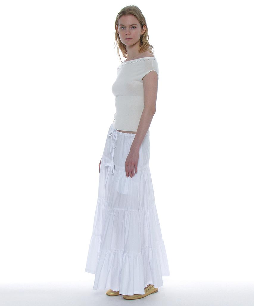 PARTIMENTO WOMEN Studded Off-Shoulder Knit Top_Ivory