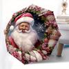 Santa Claus, Christmas wreath Theme 8 Bone Hand Automatic Folding Umbrella, Compact and Portable Design, A Perfect Gift for Birthday, Christ