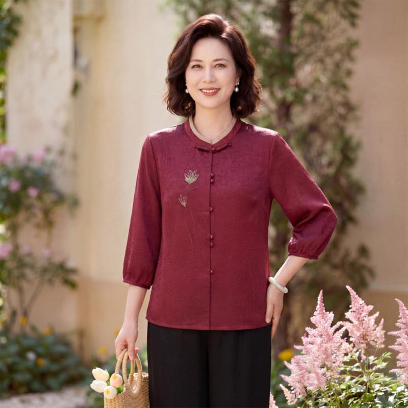 

Women s Retro Red Loose Fit Half Sleeve Blouse 2XL
