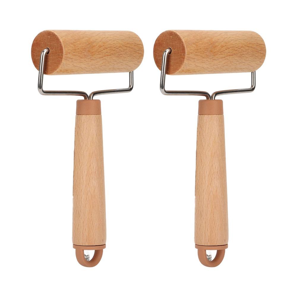2pcs Easy To Clean Wood Dough Roller Ergonomic Handle Mini Pastry Roller  For Pizza Cake Bread