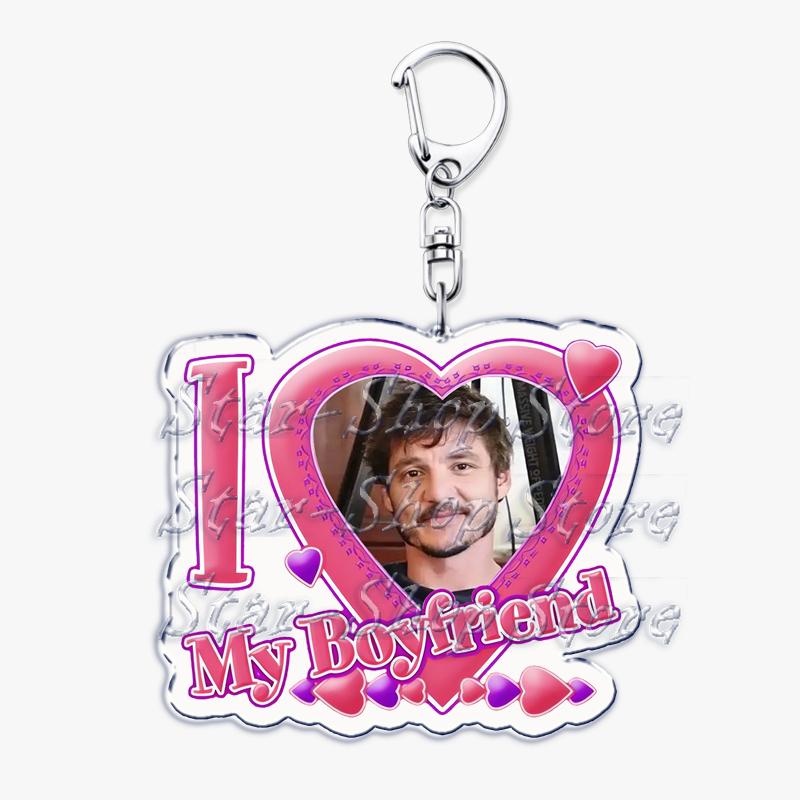 Hot Pedro Pascal I Love My Boyfriend Heart Keychain for Women Accessories Key Chain Ring Keychains Jewelry Fans Gifts