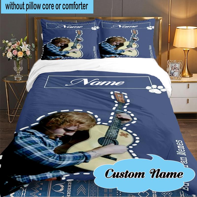 Custom Name Ed Sheeran music Bedding Set 3pcs, Bedding Set Including 1pc Duvet Cover And 2pcs Pillowcases for Bedroom, Dormitory Gift