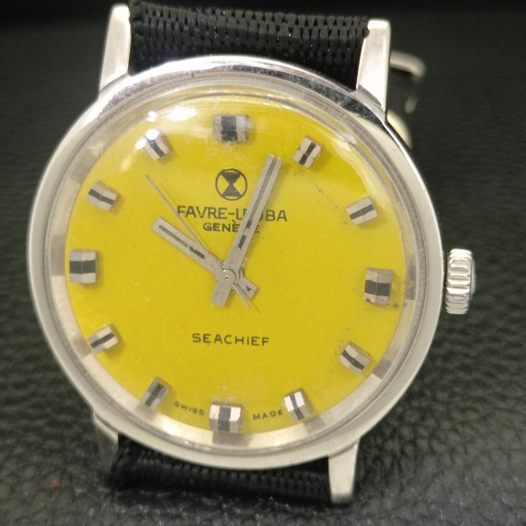 SWISS VINTAGE FAVRE LEUBA SEA CHIEF 253 HAND-WINDING MENS YELLOW WATCH a703760-1