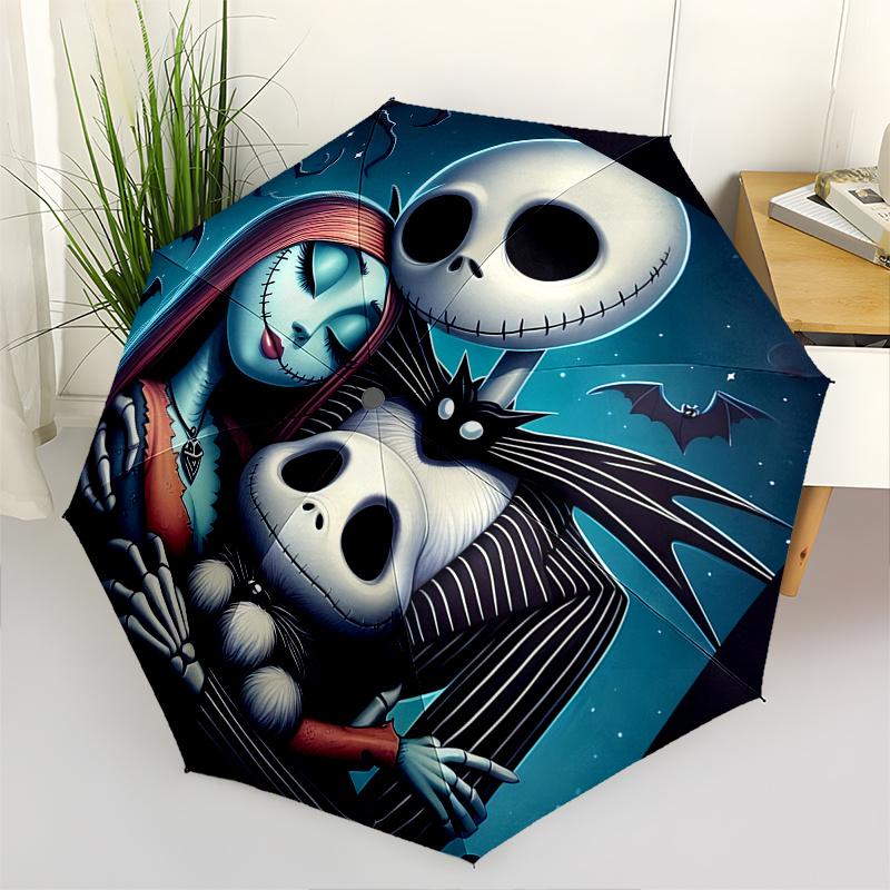 1 Auto Open Jack Skellington, Sally Themed Colorful 8 rib Portable Umbrella for Men and Women, A Compact Commuting Companion Suitable for Da