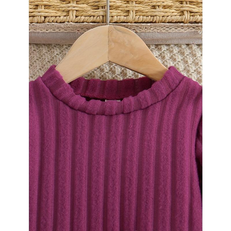 Chic Girls' Bow-Knot Long Sleeve Dress & Pants Set - Cozy Fleece-Lined, Solid Color, Machine Washable - Perfect for Fall/Winter, Perfect for Outdoor