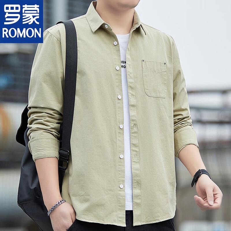 ROMON Men's Pure Cotton Long-Sleeve Casual Shirt