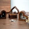 Heart-shaped Solid Wood Ring Box Velvet Soft Inner Bag Jewelry Storage Bag