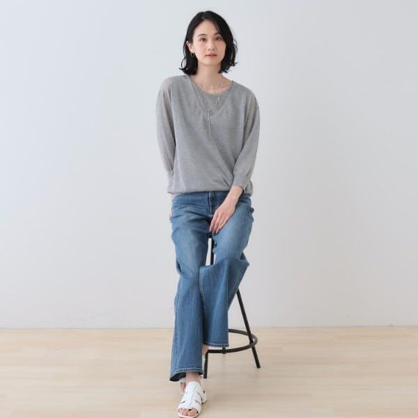 INDIVI Washable Sheer Layered Knit Light Gray Size 38 Lamé Sweater, 12712470, Women's, (011), (M)