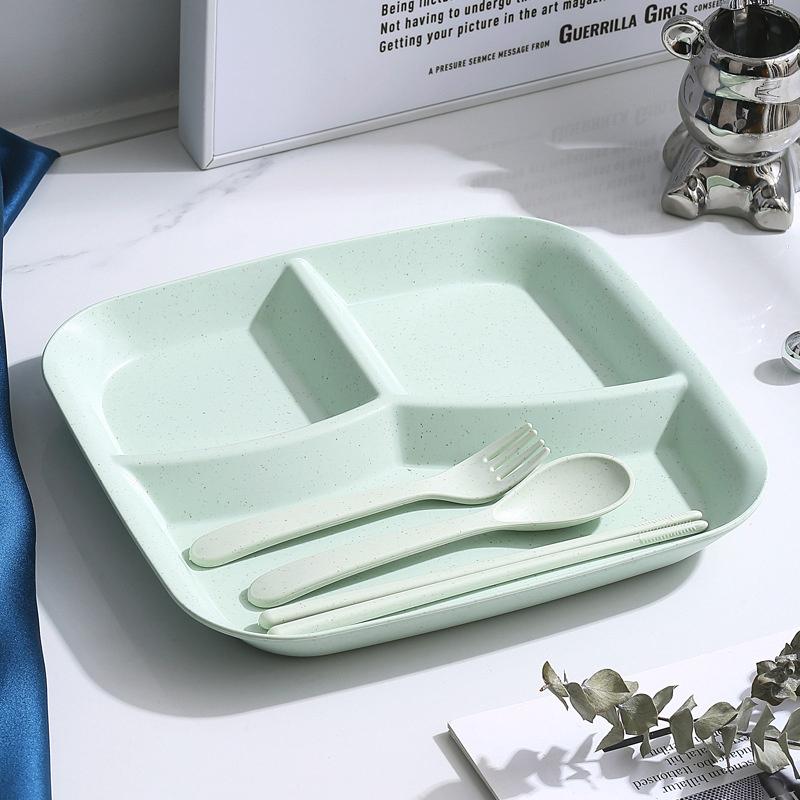 Food Fruit Salad Divided Plate Three-Grid Western Compartment Plate Diet Meal Plate Food Tray Kitchen Dinnerware