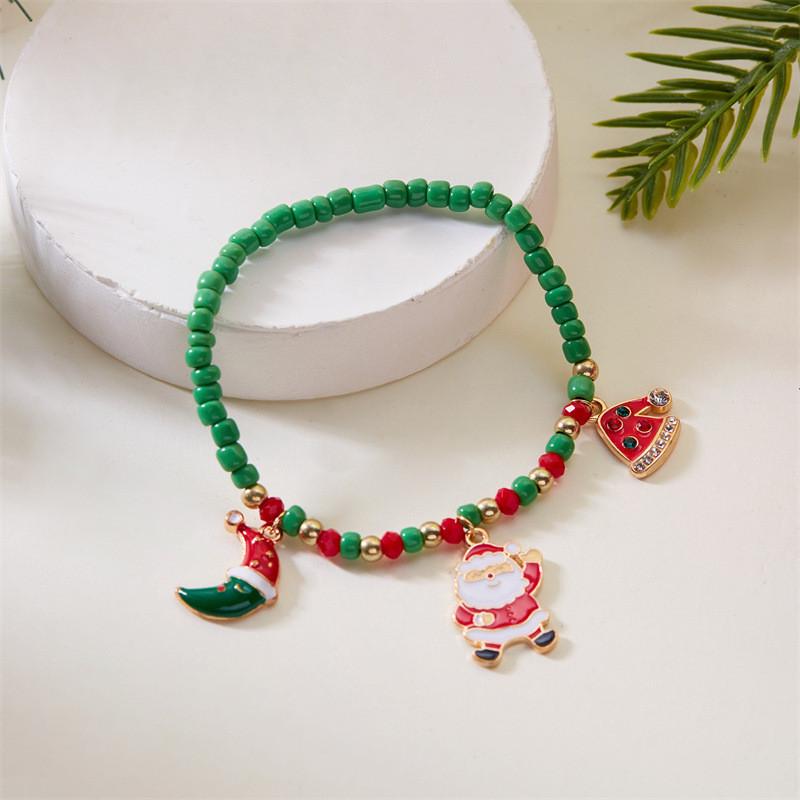 Christmas Bead Bracelet For Women With Santa Snowman Charms In Festive Gift Box