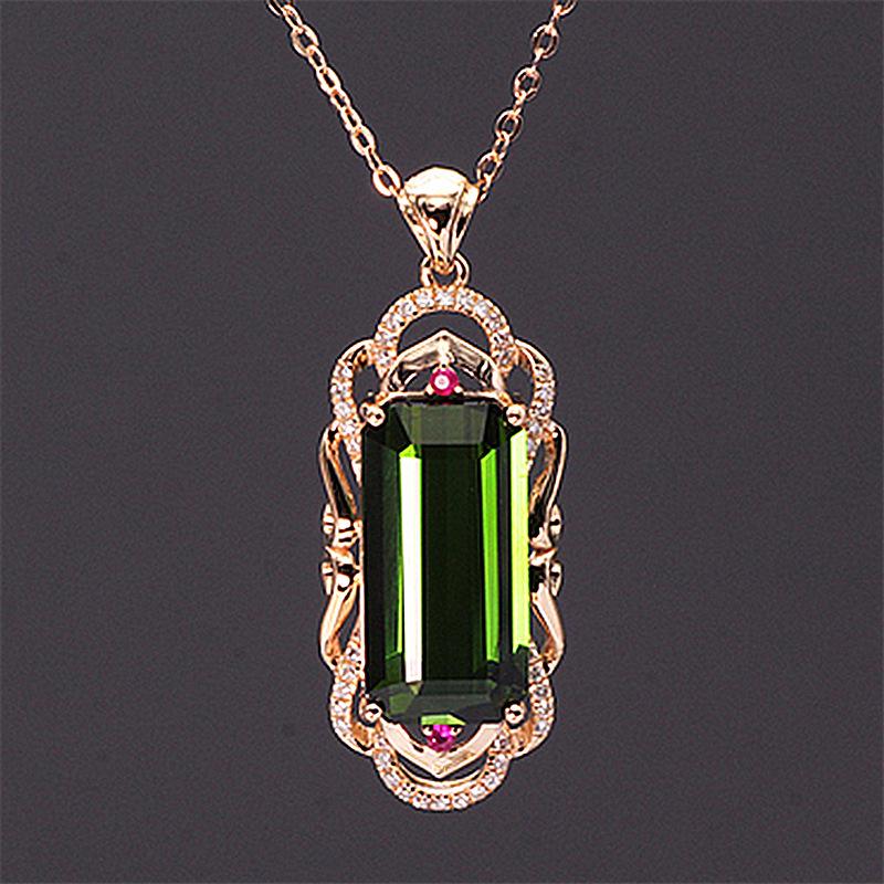 

Stunning Brazilian Green Tourmaline and Diamond Red Zircon Rectangular Pendant Tourmaline Pendant [Chain Not Included]