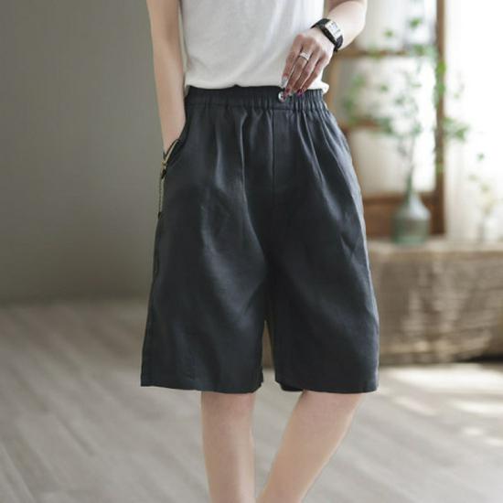 2023 Summer High Waist Retro Literary Wide-Leg Casual Plus Size Five-Point Pants