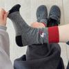 Color-blocking Embroidered Apple Dog Autumn and Winter Warm Wool Women's Pile Socks Simple Mid-calf Paired with Burken Shoes