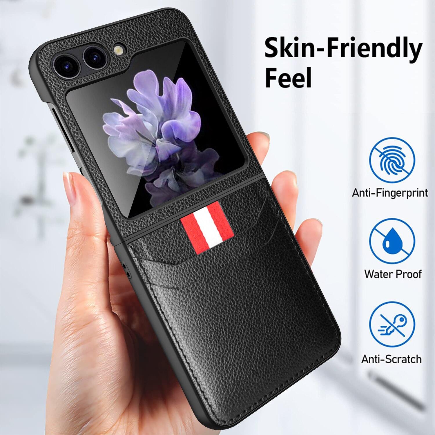 

Матовый кожаный чехол с защитой от царапин для Samsung Galaxy Z Flip 5 5G Flip4 Flip3 Flip5 Flip 4 3, противоударный держатель для карт, модные чехлы for Samsung Z Flip 5 чёрный