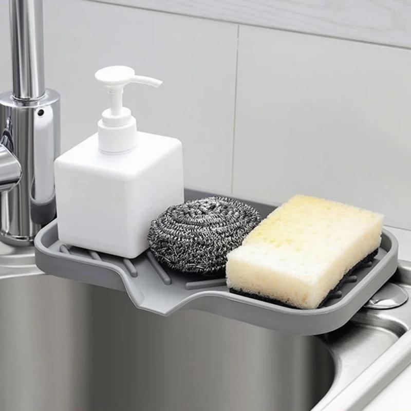 1pcs Silicone Drain Soap Box Kitchen Bathroom Anti-slip Sink Tray Creative Washing Table Soap Tray Free Punch Drain Rack