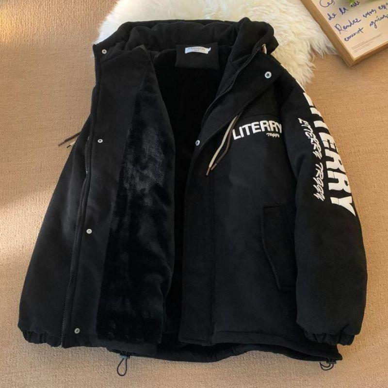 Women's Winter Fleece-Lined Cotton Jacket - Suede, Loose Fit, Y2K Style