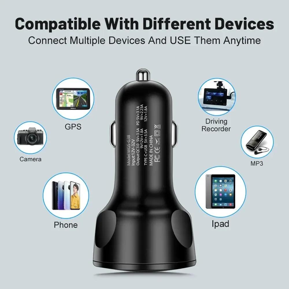 3.0 Fast Charging Mobile Phone Adapter 66W USB PD Car Charger 2 USB Port +2 PD Charger Quick Charge