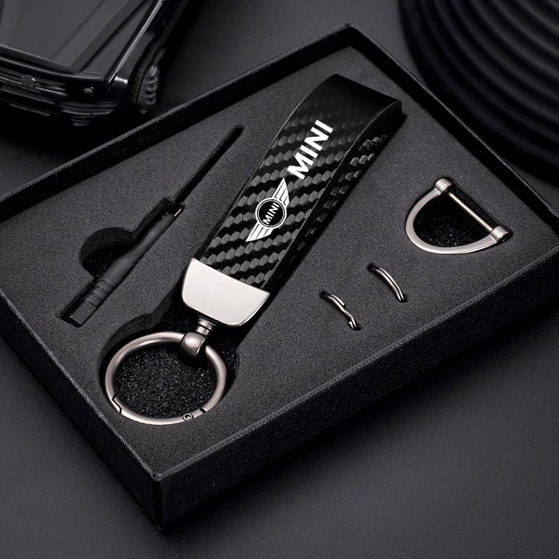 Leather Carbon Fiber Car Keychain Zinc Alloy Keyrings For MINI Cooper One JCW g Clubman Countryman R55 R56 F55 F56 R57 R58 R59 R60