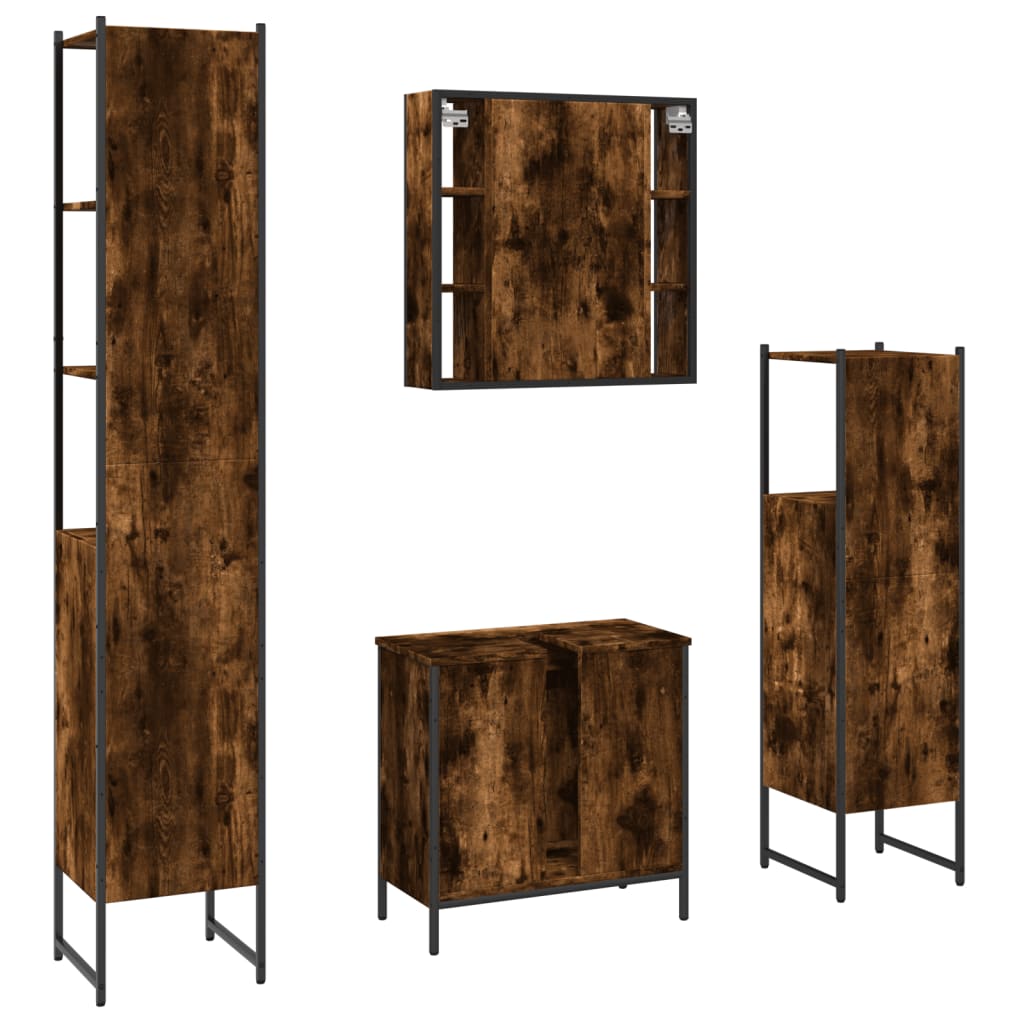 4 Piece Bathroom Furniture Set Smoked Oak Wood Based Material