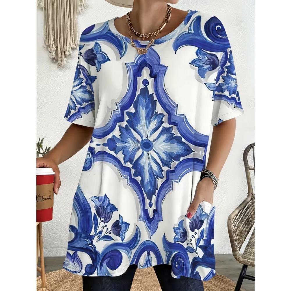 2026 New Summer Short Sleeved T-shirt, 3D Printed Pocket T-shirt, Casual and Fashionable, Plus Size T-shirt 3XL