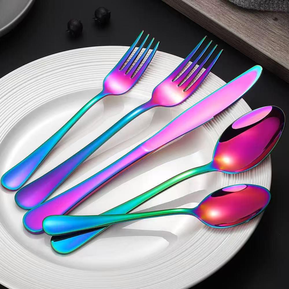European Style Titanium Black Stainless Steel Cutlery Set - 4-Piece Knife, Fork, Spoon Gift Set