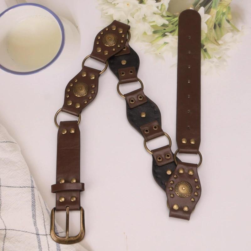 American Retro Rivet Metal Buckle Belt Women'S Spliced Belt Millennial Spicy Girl Y2K Design Sense Strap Waist Rope