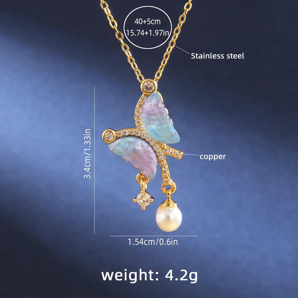 Zircon incrustat cu cupru Su picurare ulei perla fluture lanț claviculă