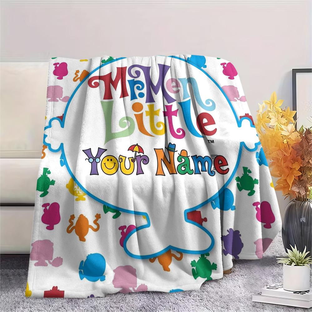 1PC Mr Men Adventure Custom Name Patterned Flannel Blanket Suitable For All Seasons For Home Decor Warmth And Comfort Gifts Holiday Present