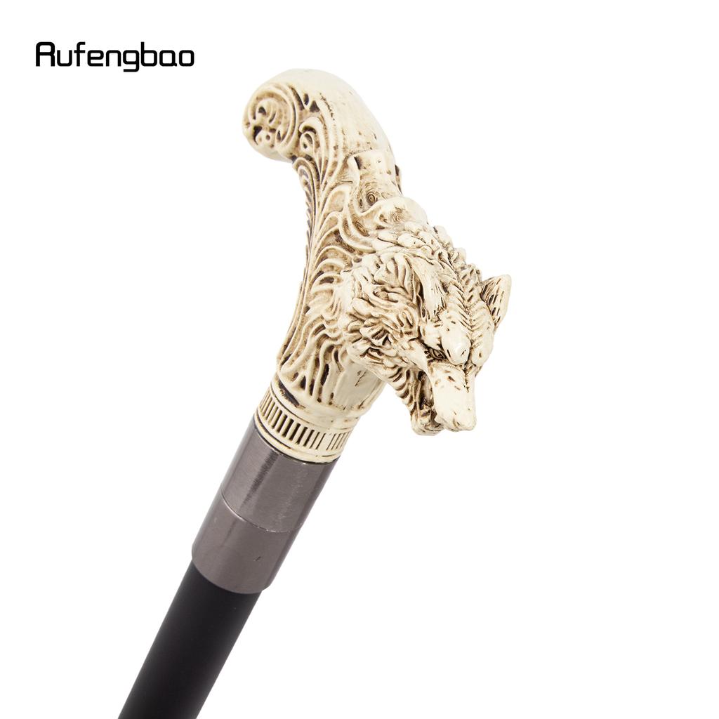 Yellow White Wolf Head Long Handle Decorative Stick Parties Decorative Cane for Halloween Cosplay and Parties Walking Cane 93cm