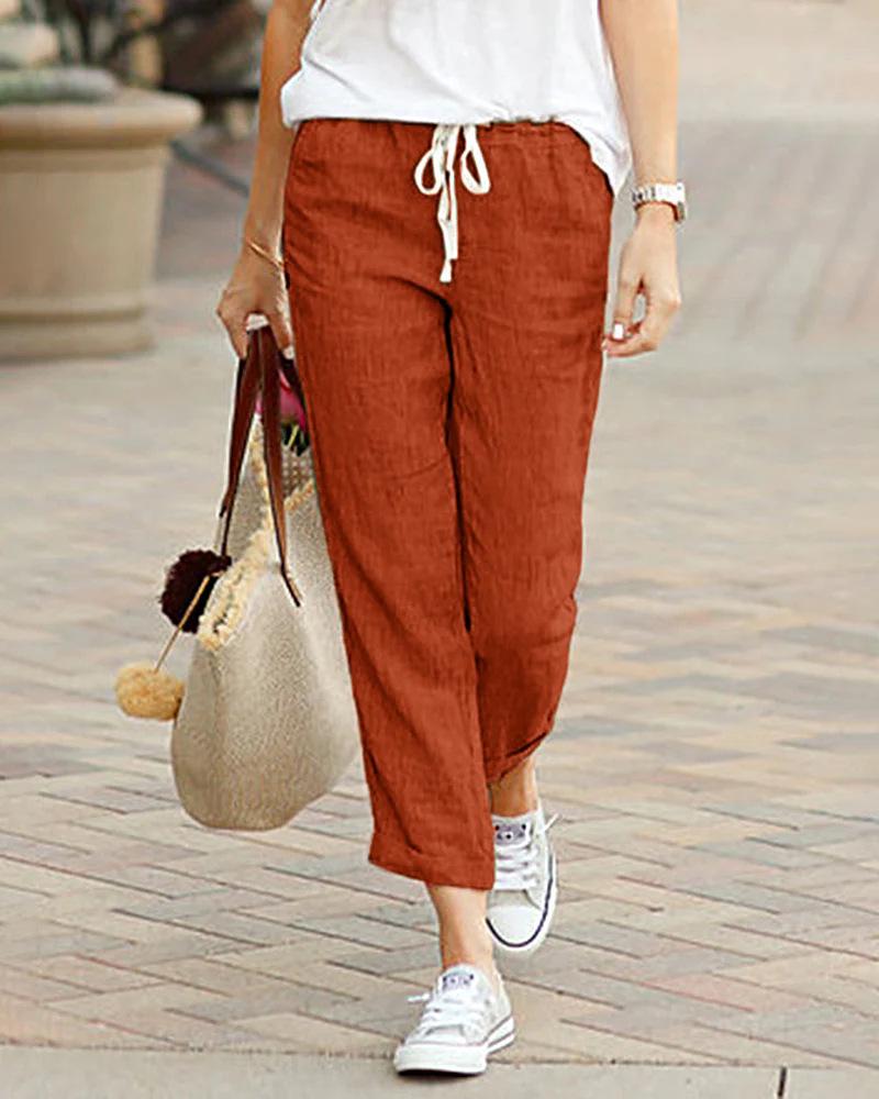 

Spring & Autumn 2025 Casual Drawstring Elastic Waist Cotton Linen Pants S помаранчевий/червоний