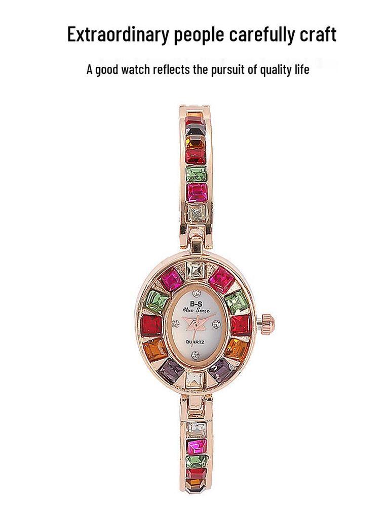 Elegant Petite Ladies' Wristwatch with Inlaid Gemstones