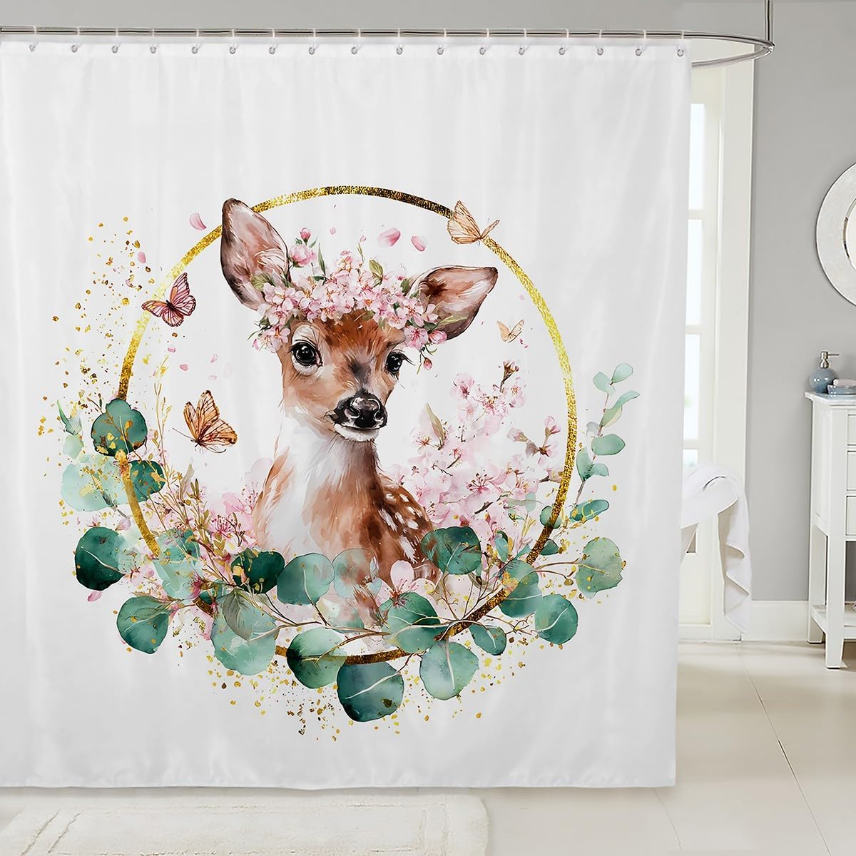 

Cute Pet Dog Shower Curtain For Bathroom Decor Floral Bath Curtain Farmhouse Dog Bathroom Accessories Leopard Bow Waterproof W60H190(CM)-1 Pcs