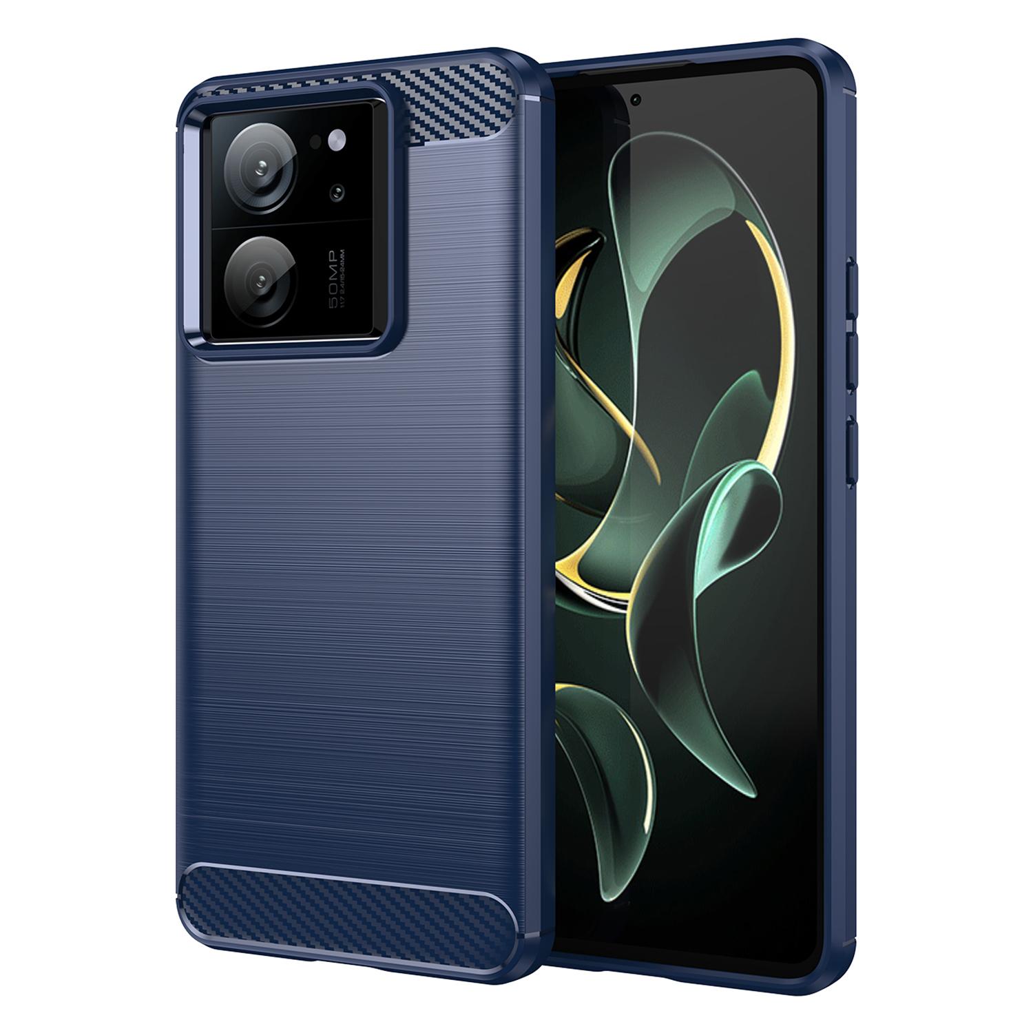 

For Xiaomi Redmi K60 Ultra/13T/13T Pro Carbon Fiber Texture Cover Brushed TPU Anti-drop Phone Case Blue