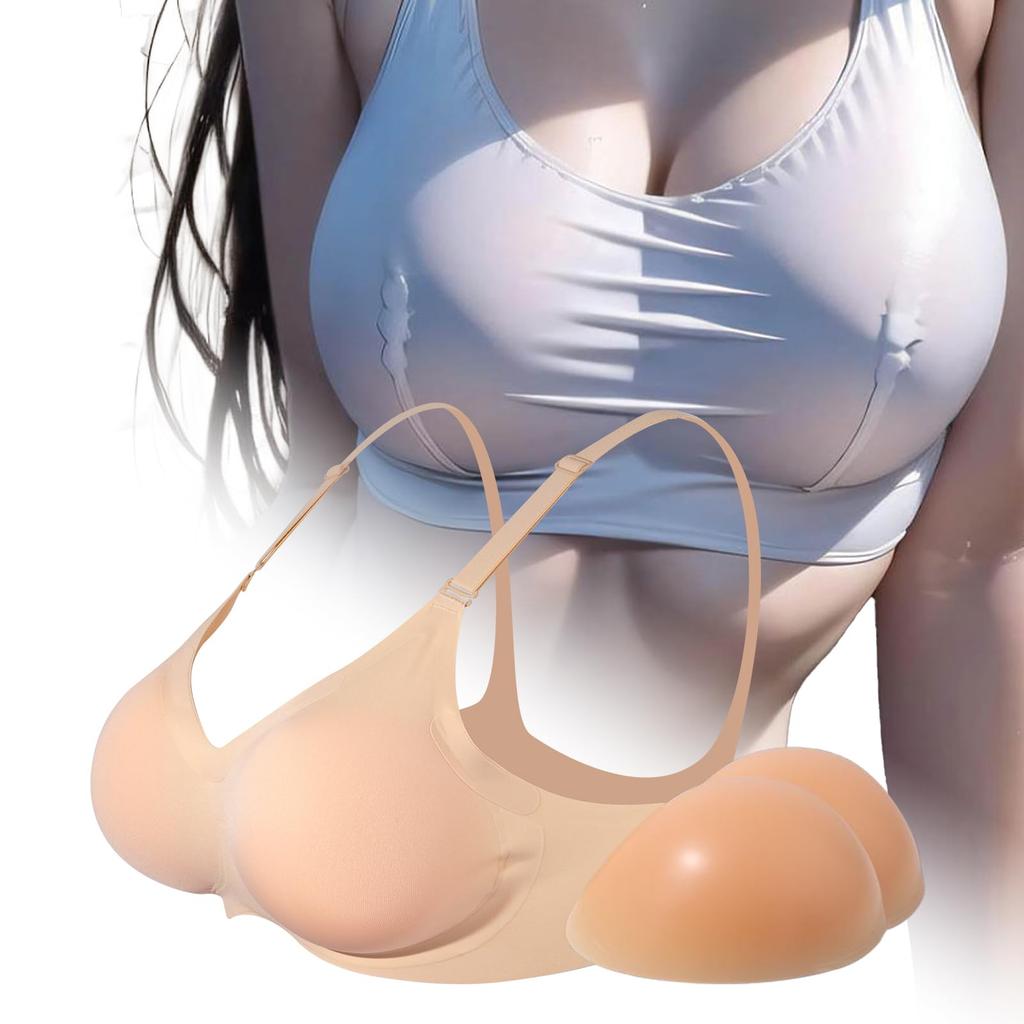 SILI FEELER Silicone Breast Bra Silicone Bra for Bust Artificial Fake Fake Fake 85D Set, Crossdressing, Enhancement, Soft, Realistic, Cosplay,