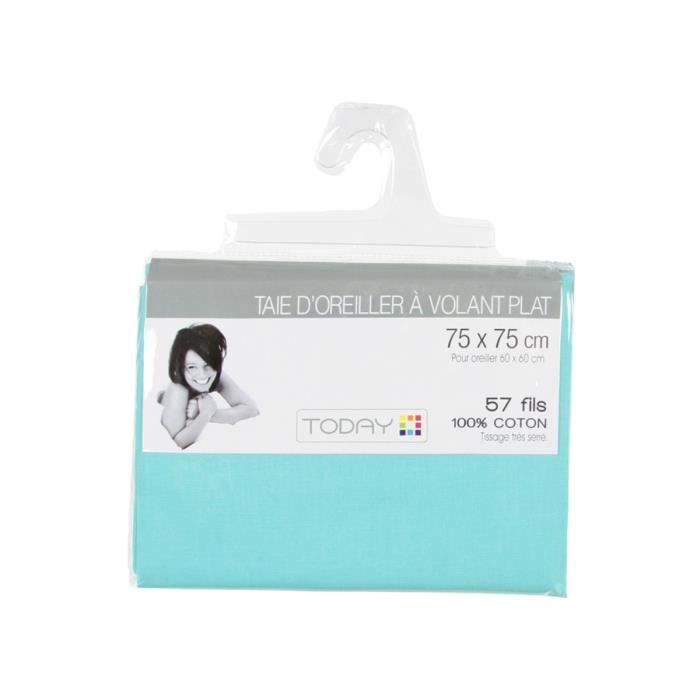 Taie d'oreiller - Coton - Bleu ciel - 75 x 75 cm - Tissage très serré - Lavable à 40°C