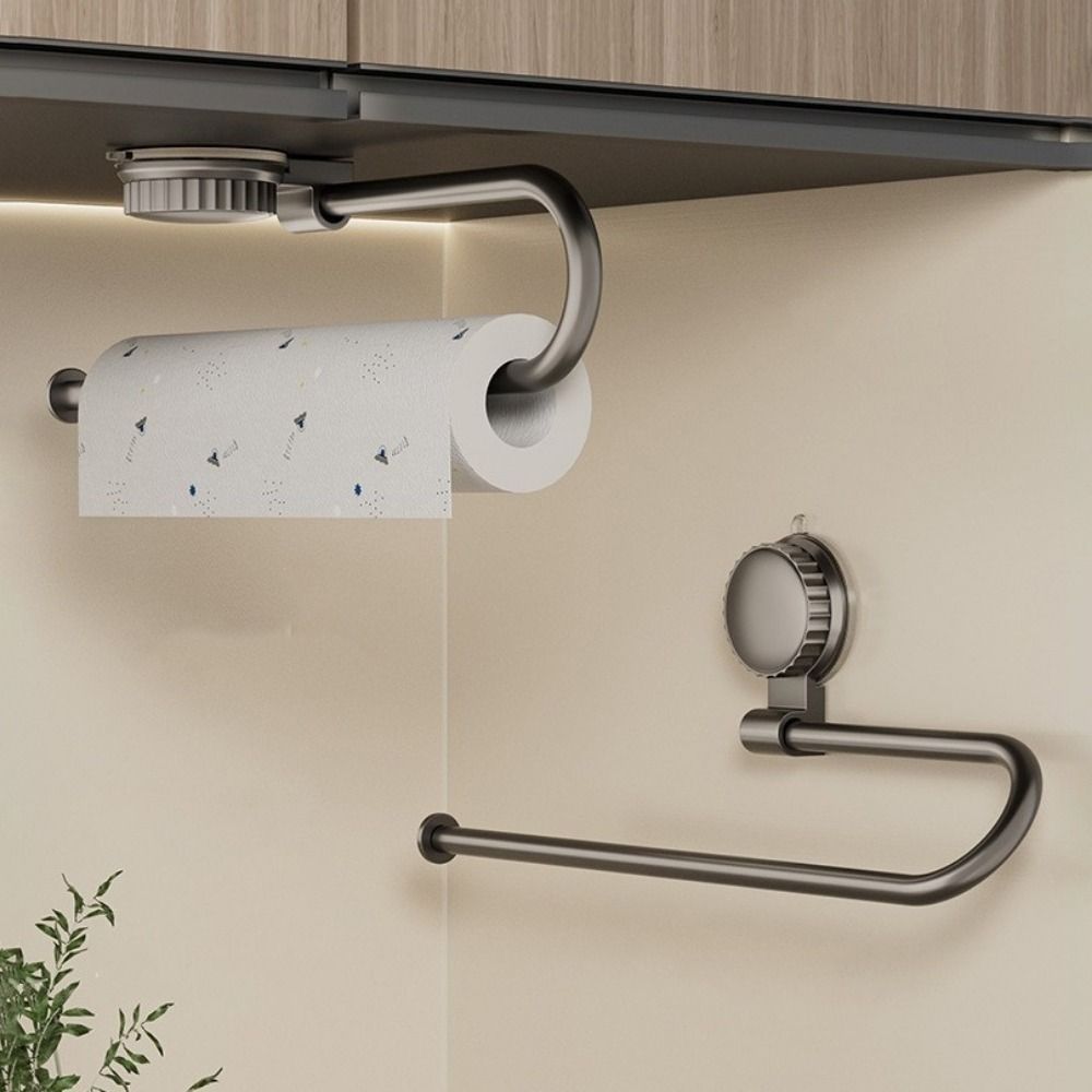 Practical Aluminum Suction Cup Tissue Holder No Punch Durable Paper Towel Holder Wall Mounted Cling Film Storage Rack Kitchen