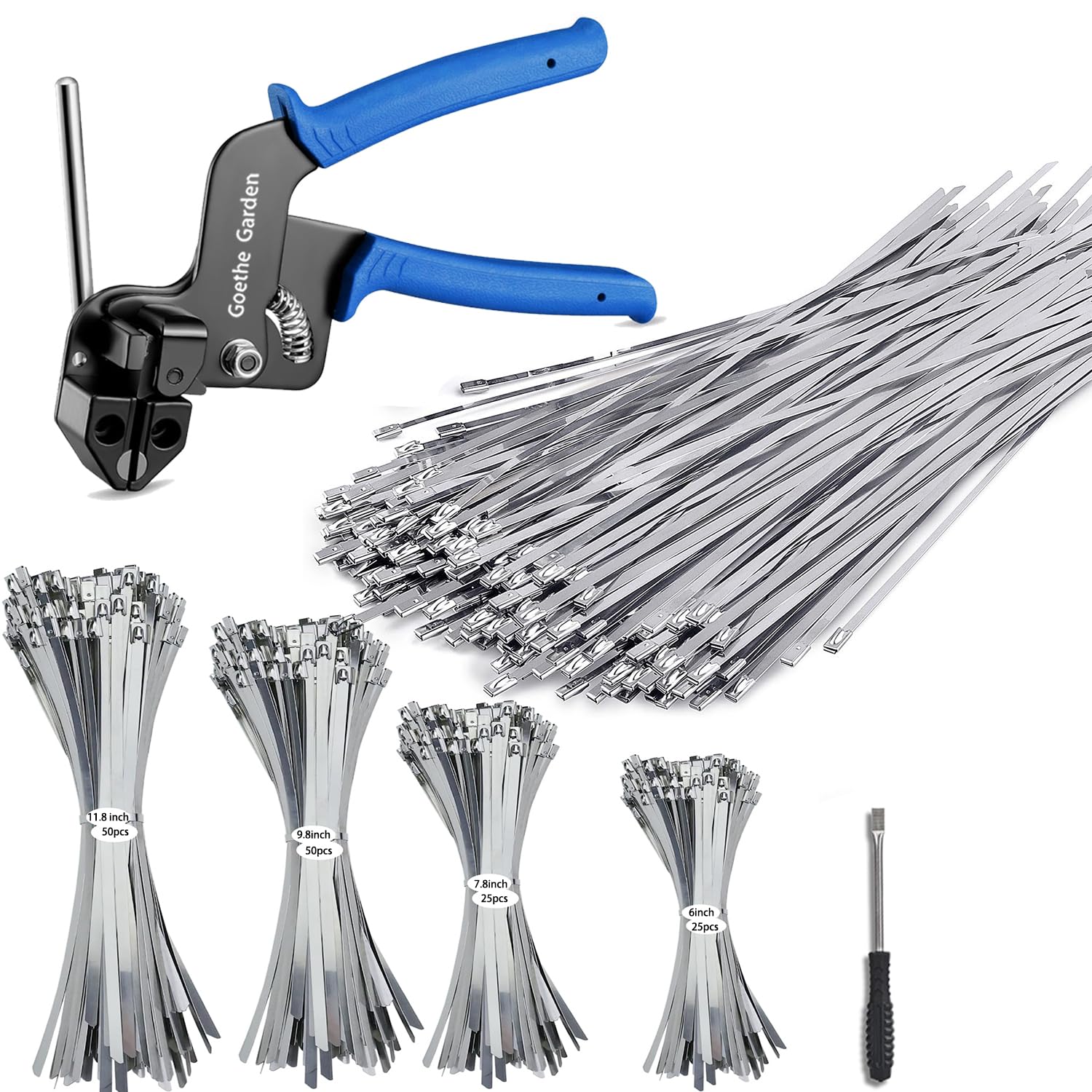 

Goethe Garden WCT322 Stainless Steel Cable Tie Gun for Fastening and Cutting 12mm Wide Cable Ties, 4 Sizes Available, Multi-Purpose Cable Tie Gun,