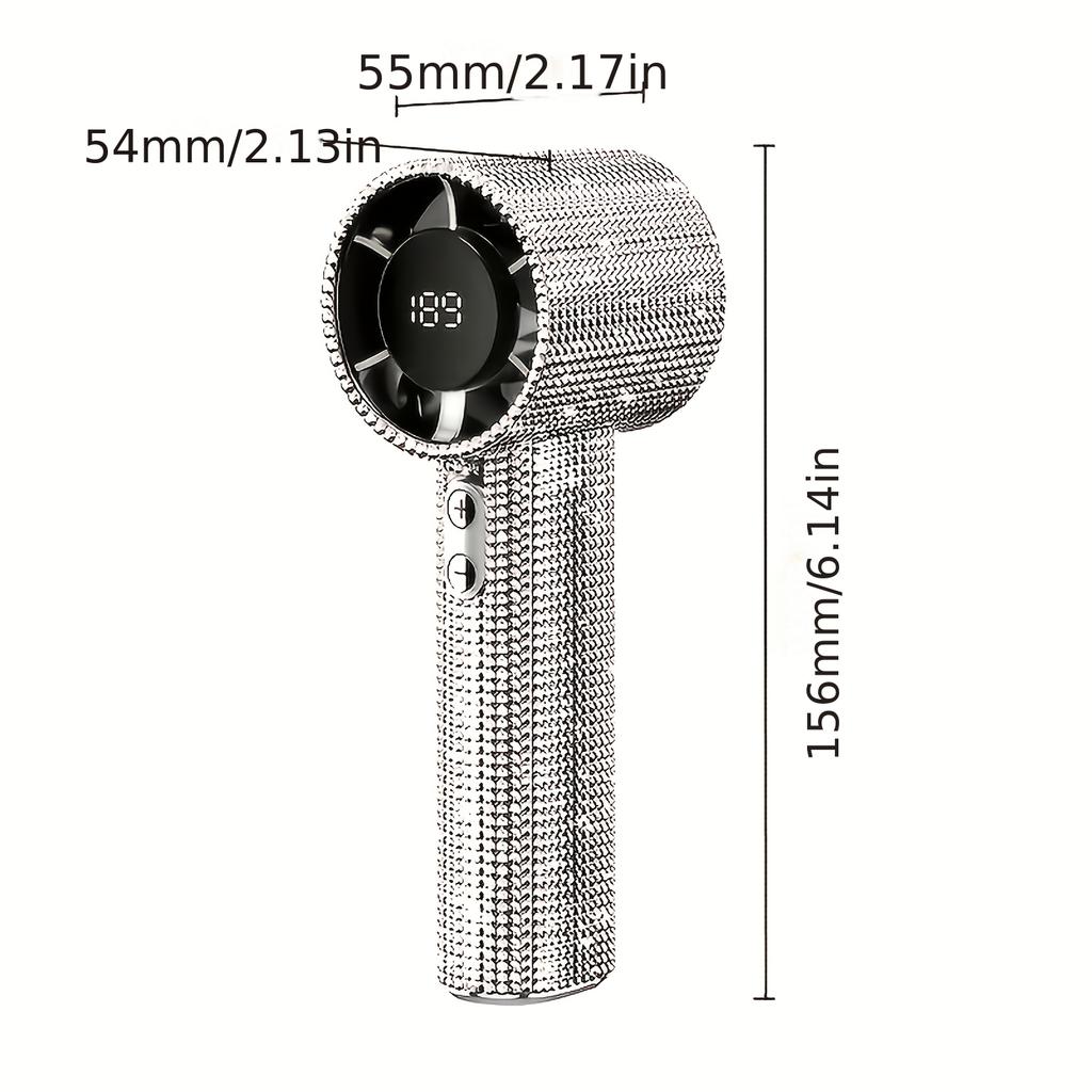 1PCS Deluxe Full Drill Portable Handheld USB Fan, Rechargeable, 189 Speed Adjustable Cooling Fan, with high definition digital