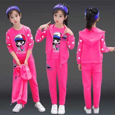 Kids Girls Sports Suit Autumn Children's Hooded Long-Sleeved Jacket + Trousers Two-Piece Casual Student Clothing Suit