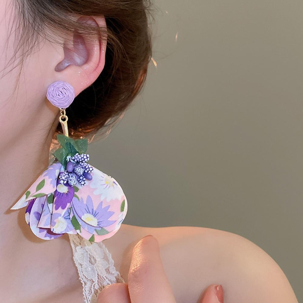 Tassel Flower Dangle Earrings Sweet Petals Stud Earrings Romantic Beach Earrings Seaside