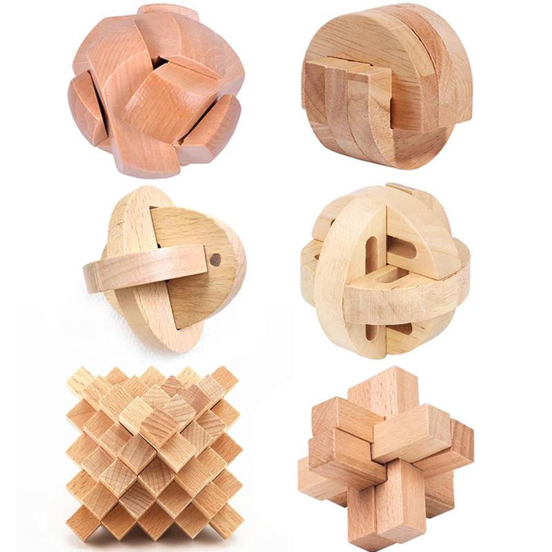 6Pcs Set Wooden Brain Teaser Puzzles