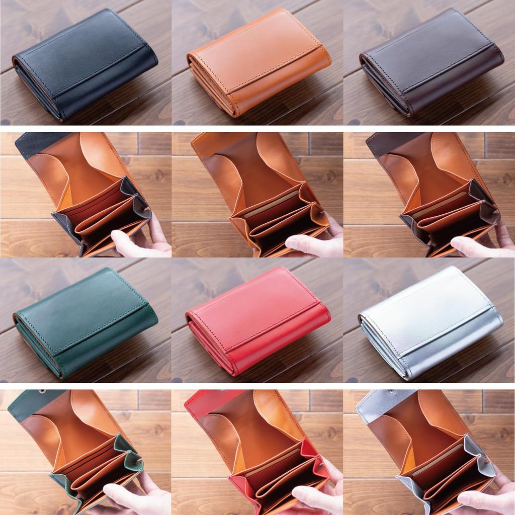 artigianoworks Women's Bifold Wallet, Genuine Himeji Leather, Mini Wallet with Card Slots, Coin Purse, Compact Design, Stylish Gift, Green (AW-19hn)