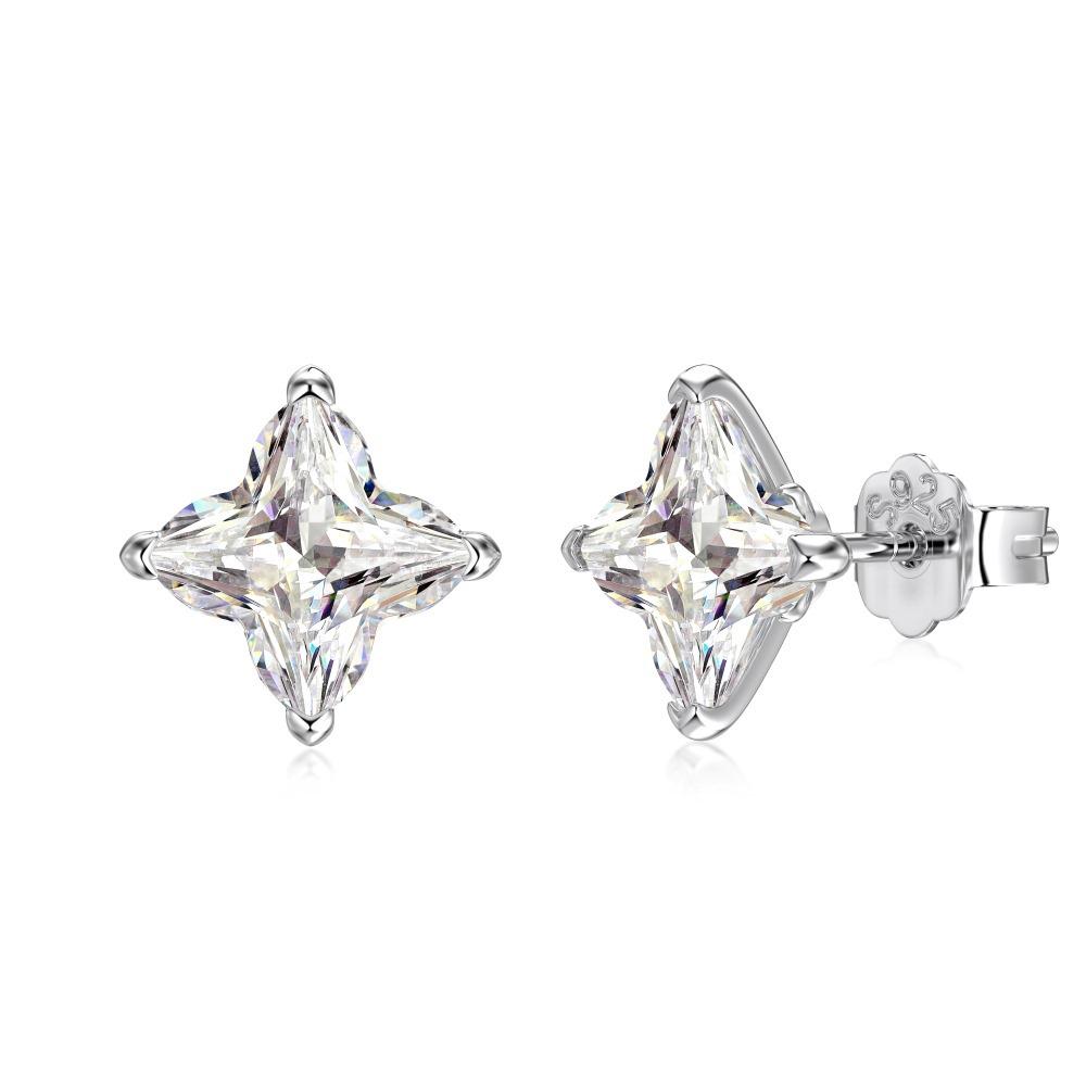 Sparkling S925 Sterling Silver Four-Leaf Clover Star Earrings - Elegant Luxury Women s Jewelry S925 Sterling Silver