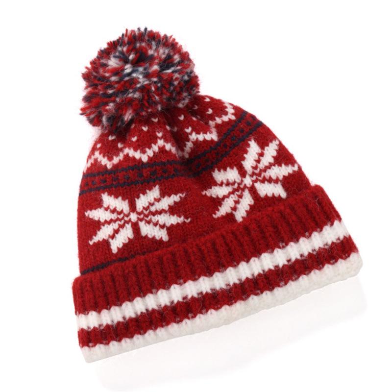 Conjunto Coreano Retrô de Chapéu de Lã Tricotado e Cachecol - Listras Floco de Neve de Inverno