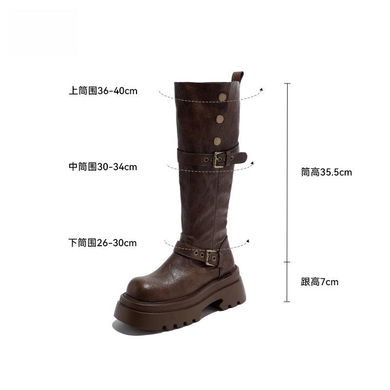 

Ruoji original velvet boots women s 2025 winter new British style boots retro thick heel platform knight boots 40