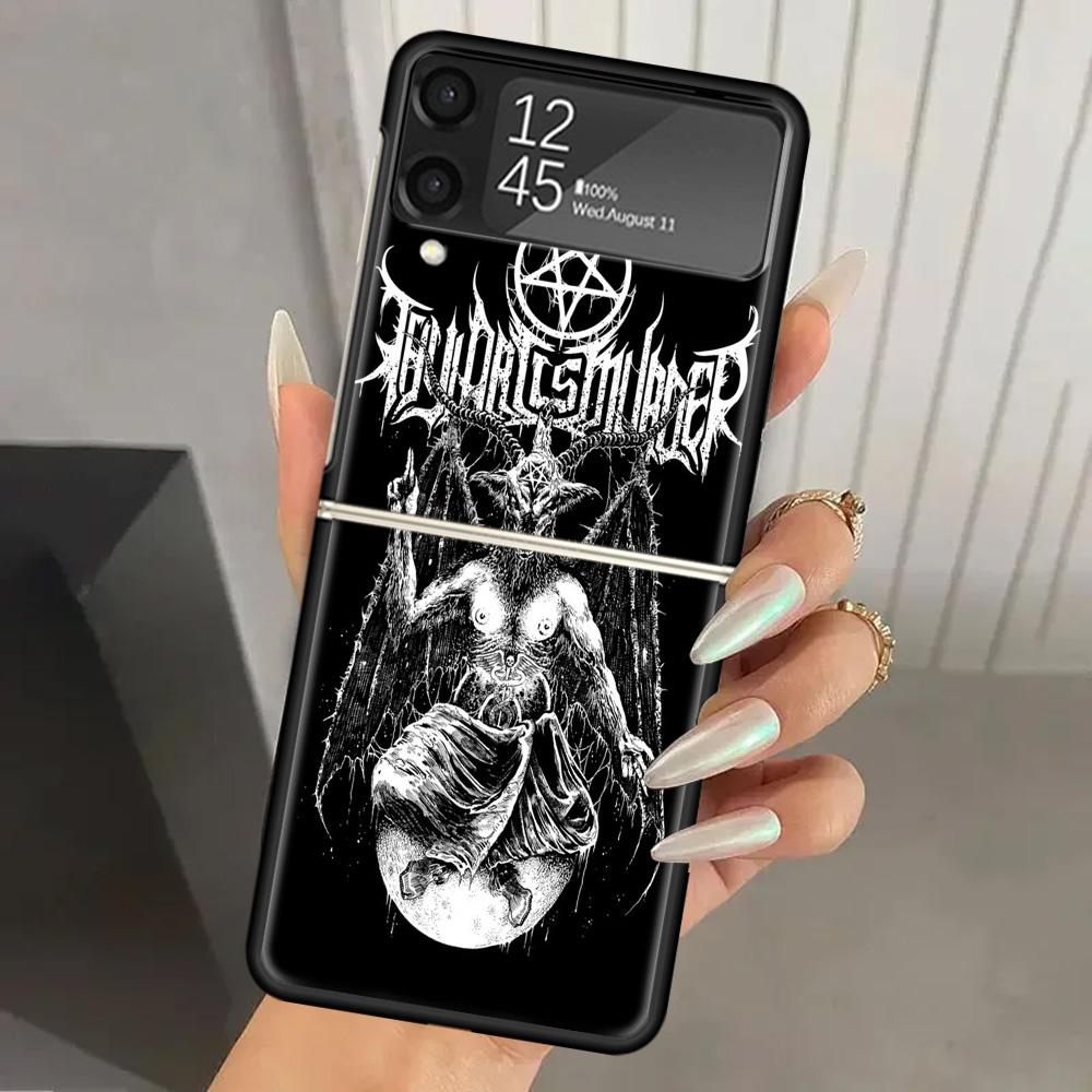 Satanic Goat Satan Devil Hard PC Phone Case For Samsung Galaxy Z Flip 7 6 5 4 3 Black ZFlip7 ZFlip6 Flip5 Flip4 Flip3 5G Print C