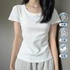 Front Shoulder Short-sleeved Cool T-shirt Women's Summer, New Bottoming Shirt, Short Inner with U Round Neck Slim-fitting White Top