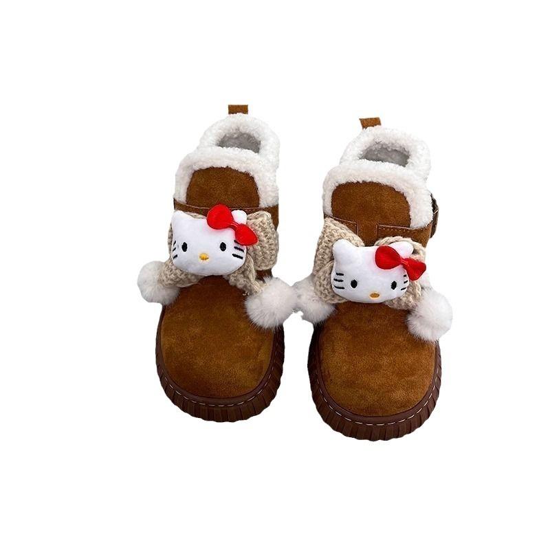 Cartoon Hello Kitty Snow Boots Children's Autumn and Winter New Fleece Thickened Warm Anti-Freezing Fluffy Cotton Shoes