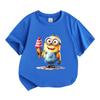 Kids Boys Girls Crew Neck Short Sleeve 100% Cotton T-Shirt, Cute Yellow Cartoon Character Hold Ice Cream Print Casual Soft Breathable Summer Tee Tops