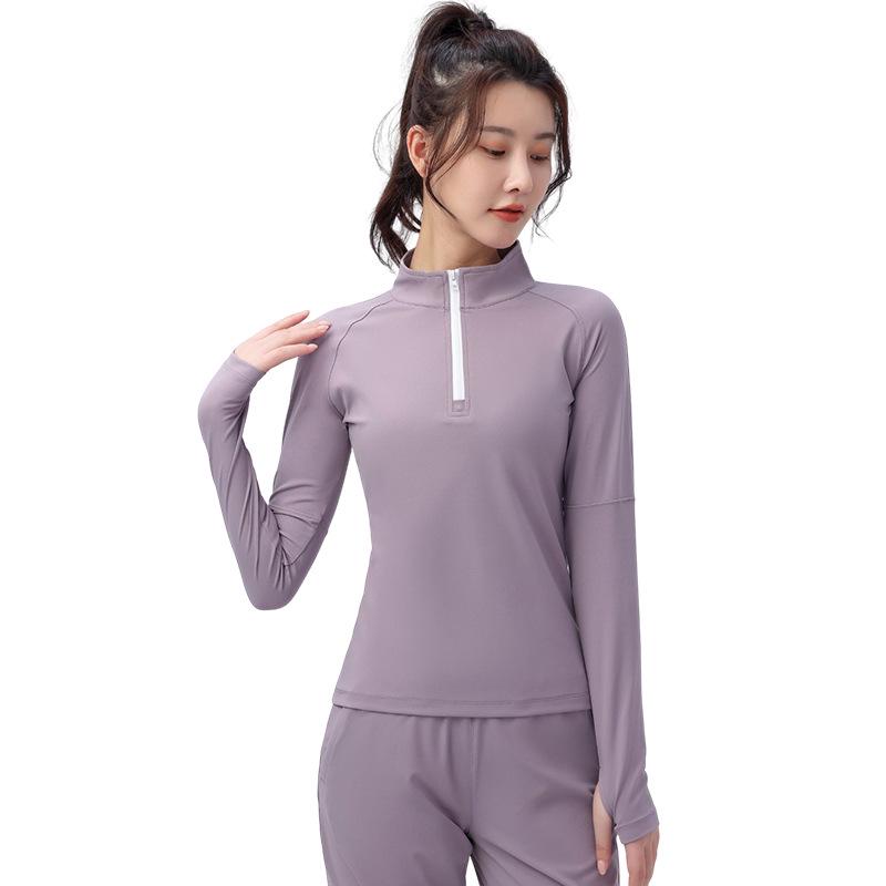 Damska modna kurtka do jogi szybkoschnąca - bluzka z długim rękawem na siłownię i do biegania na jesień/zimę